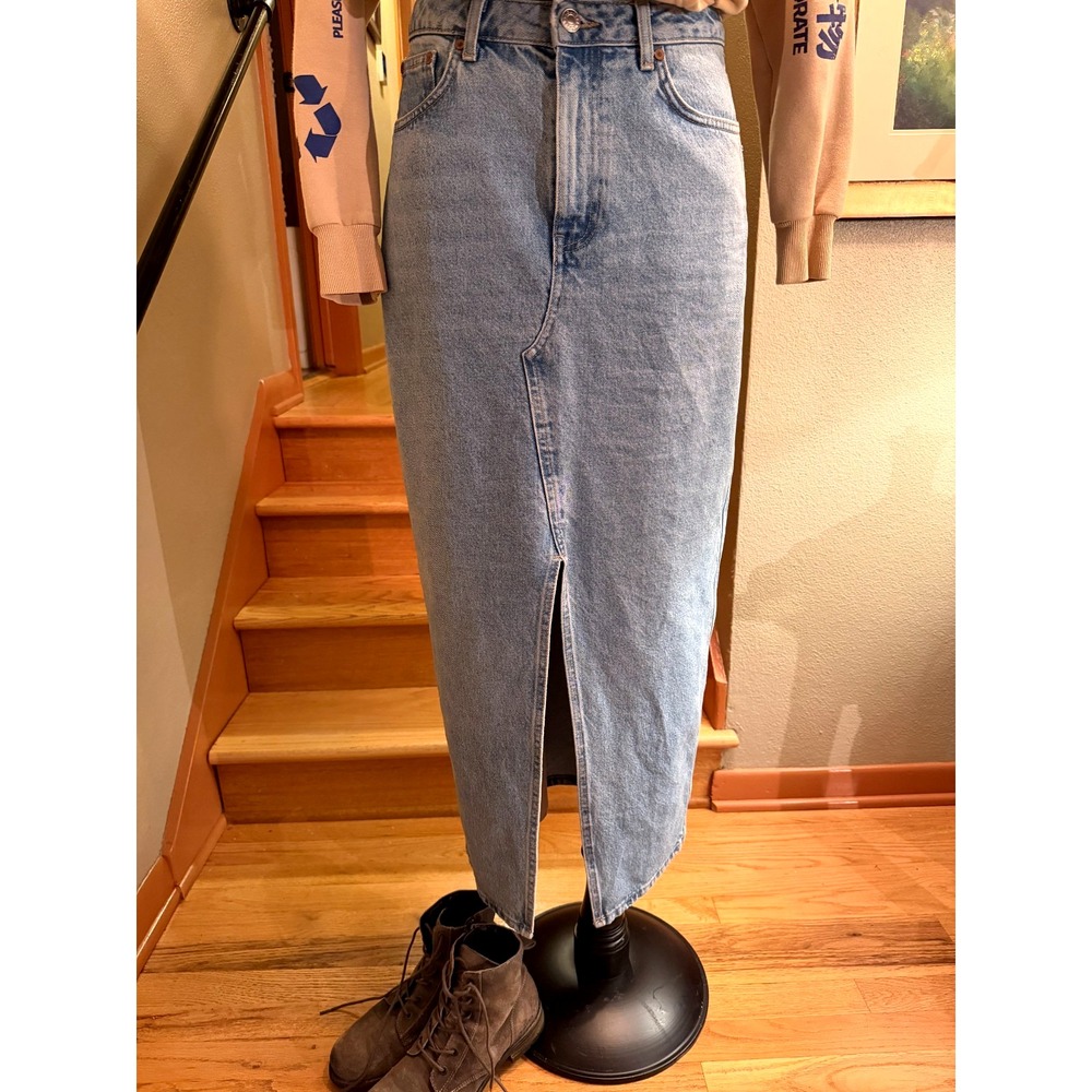 MNG Mango Skirt Women Medium Blue Slit Maxi Denim Streetwear - Picture 1 of 10